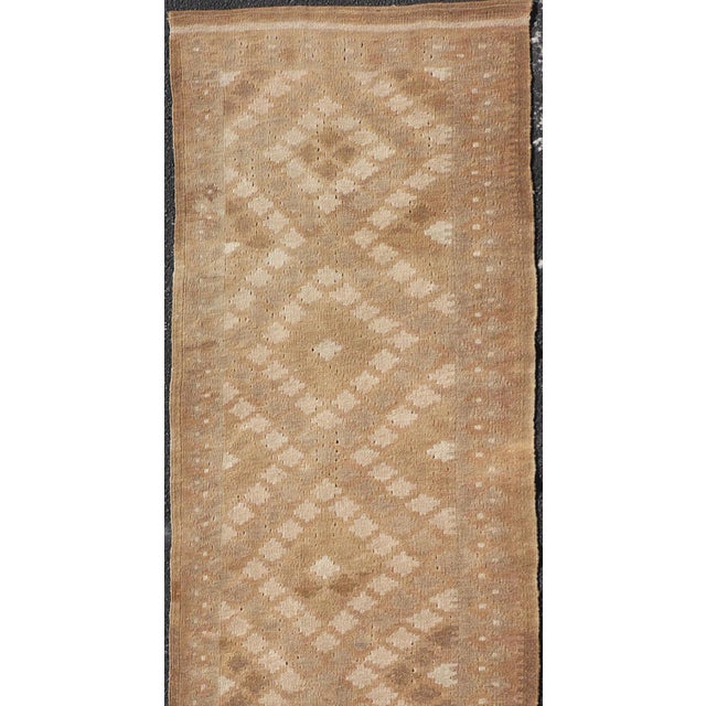 Textile Vintage Turkish Tribal Kilim Runner With Warm Earth Tones and Geometric Patterns 2'5"x12'0" For Sale - Image 7 of 10