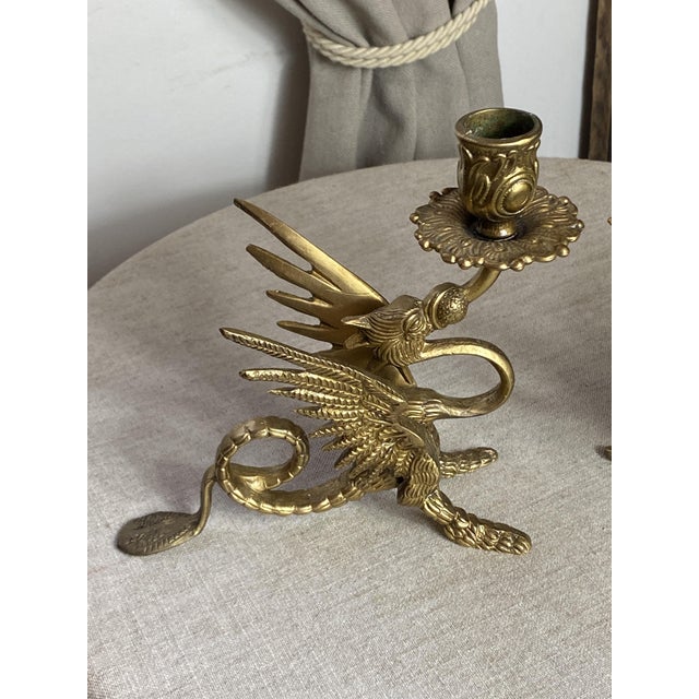 Vintage Bronze Chimera Candlesticks, 1920s, Set of 2 For Sale - Image 4 of 18