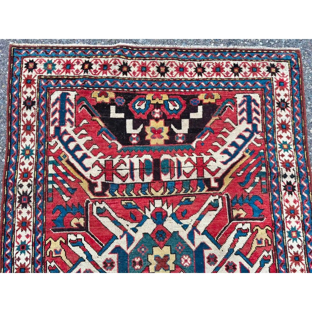 Textile Antique Adler Kazak Rug c.1890-1920 Rare Mustache Design Caucasian Collectible For Sale - Image 7 of 8