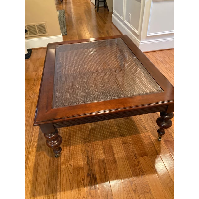 Ethan Allen Ethan Allen British Classics Cane and Glass Coffee Table For Sale - Image 4 of 11
