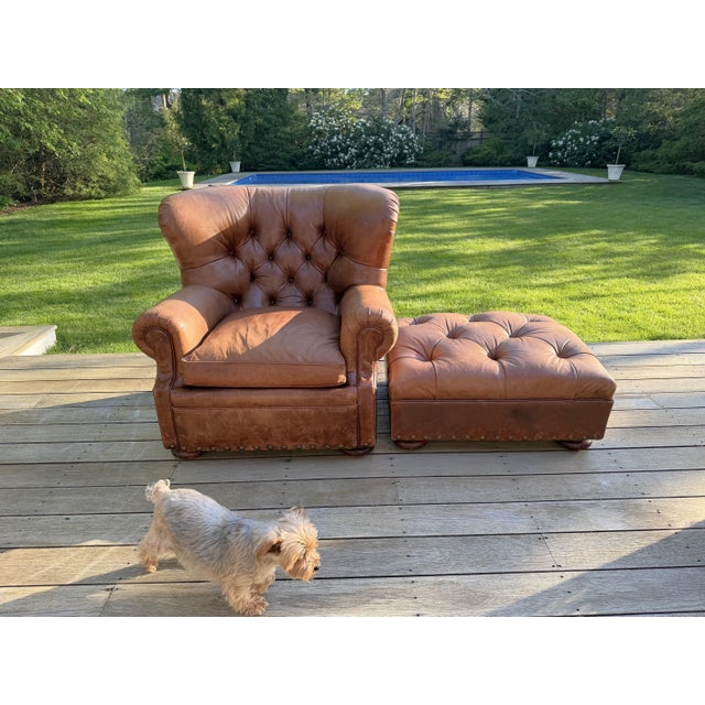 Chair and Ottoman Set in Saddle Toned Leather by Ralph Lauren For Sale - Image 13 of 17