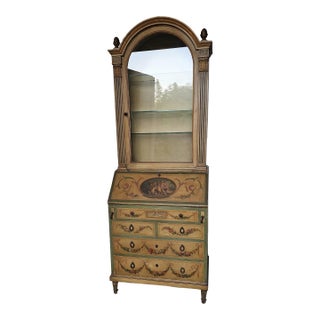 Antique Italian Secretary Hutch, Polychromed 2 Piece Secretary Hutch/ Desk , Original Hand Painted, Circa 1920's For Sale