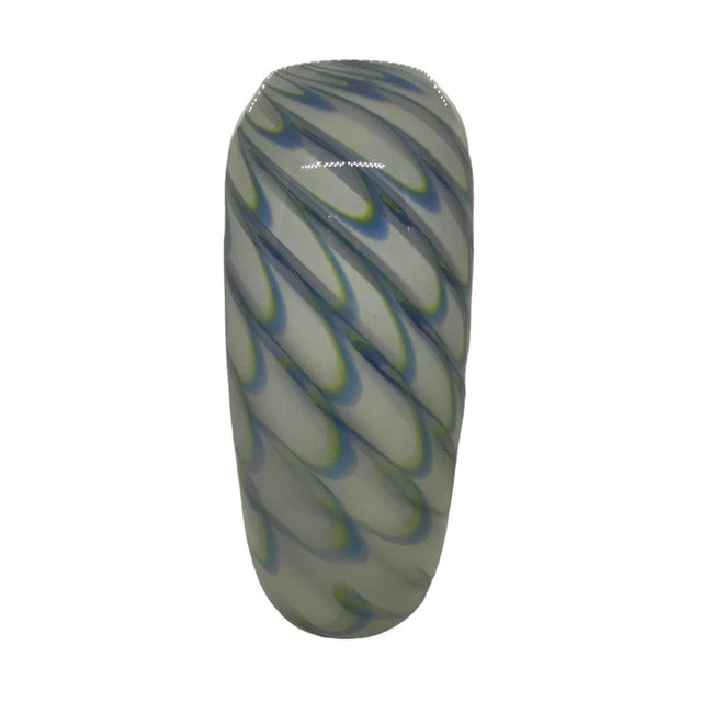 Vintage Hand Blown Blue Green White Swirled 13.5 inches Tall Art Glass Vase by Eastern Art Glass. This stunning vintage...