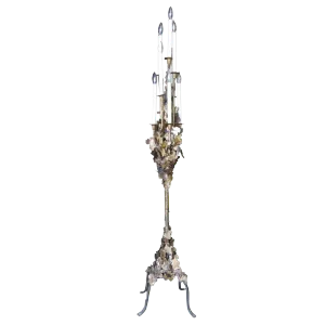 Tom Greene Style Brutalist Torch-Cut Brass Torchiere Floor Lamp