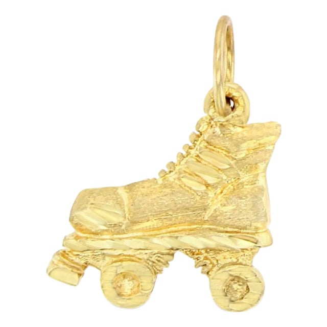 Rollerblade Charm with Diamond Cuts 14k Yellow Gold 16" For Sale