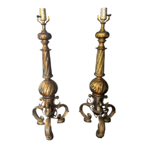 Mid 20th Century Romance Italian Brass Table Lamps - a Pair