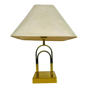 Mid Century Solid Brass and Fabric Shade Table Lamp, 1960s