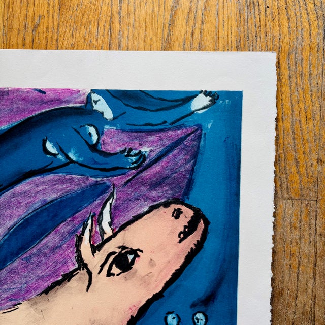 Marc Chagall Mid 20th Century Marc Chagall "La Bastille" Large Limited Edition Lithograph – Textured Paper Reproduction For Sale - Image 4 of 14