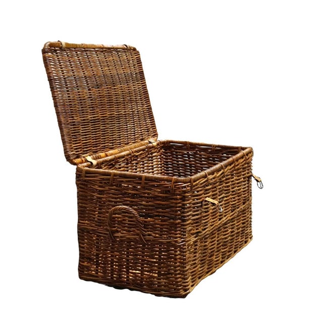 Wood Large Rattan Basket with Lid, Italy, 1960s For Sale - Image 7 of 10