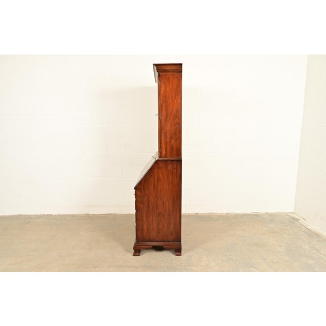 Henkel Harris Georgian Solid Mahogany Drop Front Secretary Desk With Bookcase Hutch, 1969 For Sale - Image 15 of 18