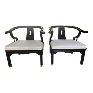 Pair of James Mont Chairs Lacquered 1970 Horseshoe Chairs For Sale