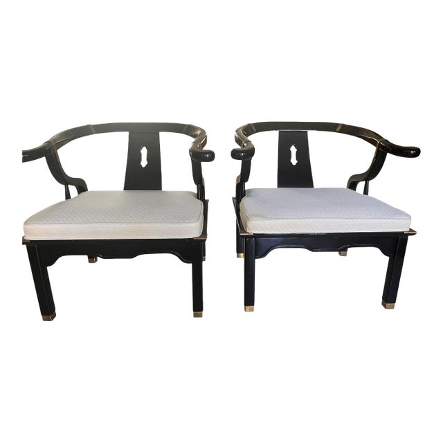 Pair of James Mont Chairs Lacquered 1970 Horseshoe Chairs For Sale