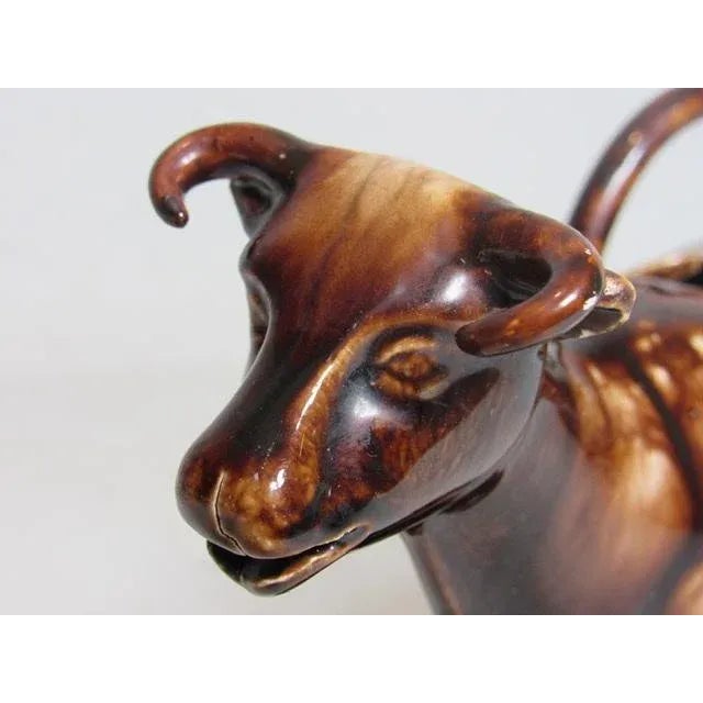 Ceramic Brown Glazed English Staffordshire Cow Creamer For Sale - Image 7 of 13