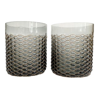 Smokey Transparent Chicken Wire Bubble Glass Pillar Candle Holders / Vases For Sale