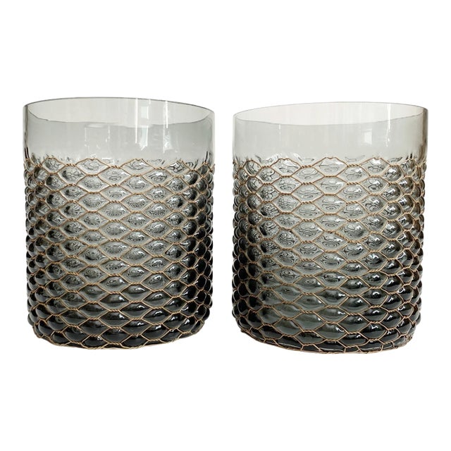 Smokey Transparent Chicken Wire Bubble Glass Pillar Candle Holders / Vases For Sale