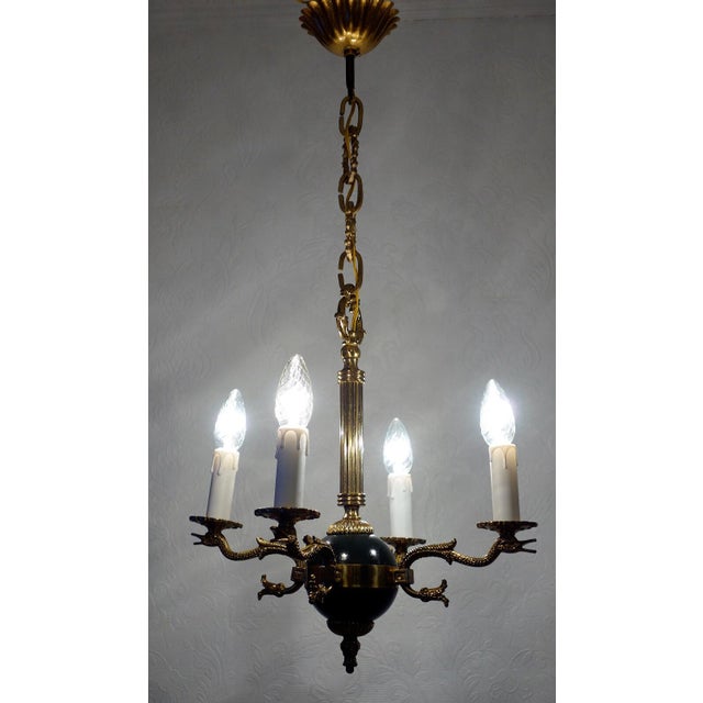 Gold Antique French Swan Brass 4-Light Chandelier, 1950s For Sale - Image 8 of 12