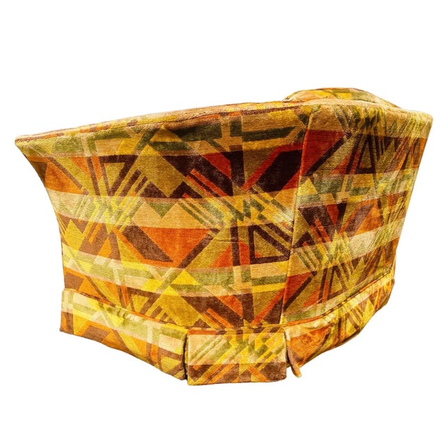 Flexsteel 1960s Mid Century Modern Jack Lenor Larsen Milo Baughman Style for Flexsteel Geometric Curved Tuxedo Loveseat Sofa For Sale - Image 4 of 12