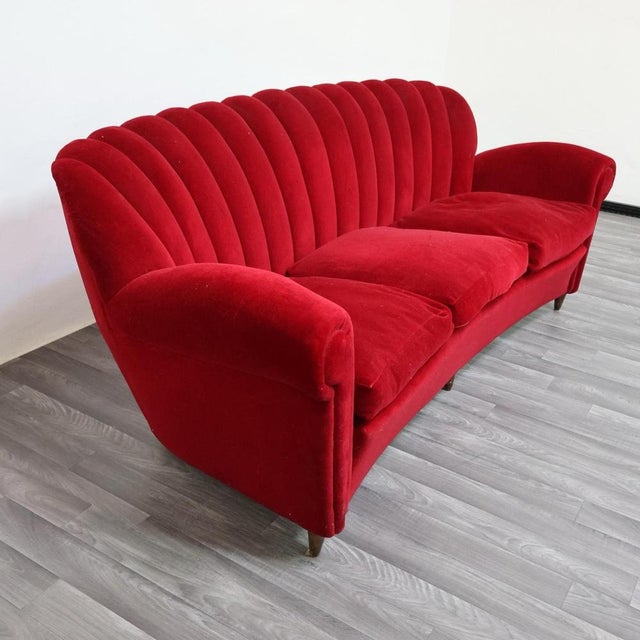 Wood Art Deco Sofa in Velvet Fabric by Guglielmo Ulrich, 1940s For Sale - Image 7 of 12