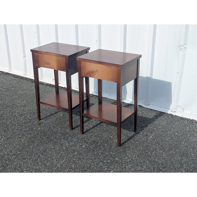 Dixie Furniture Co. Dixie Vintage Mid Century Federal Style Mahogany Tiered Bedside Table - A Pair For Sale - Image 4 of 10