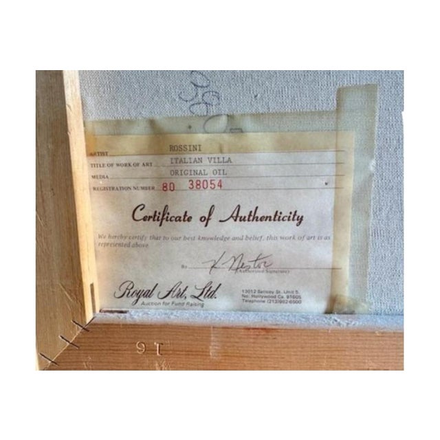 Italian 1990s Rossini "Italian Villa" Framed Oil on Canvas Painting For Sale - Image 3 of 3