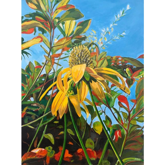 Textile Colourful Original Painting of English Country Garden Flowers by British Artist For Sale - Image 7 of 9