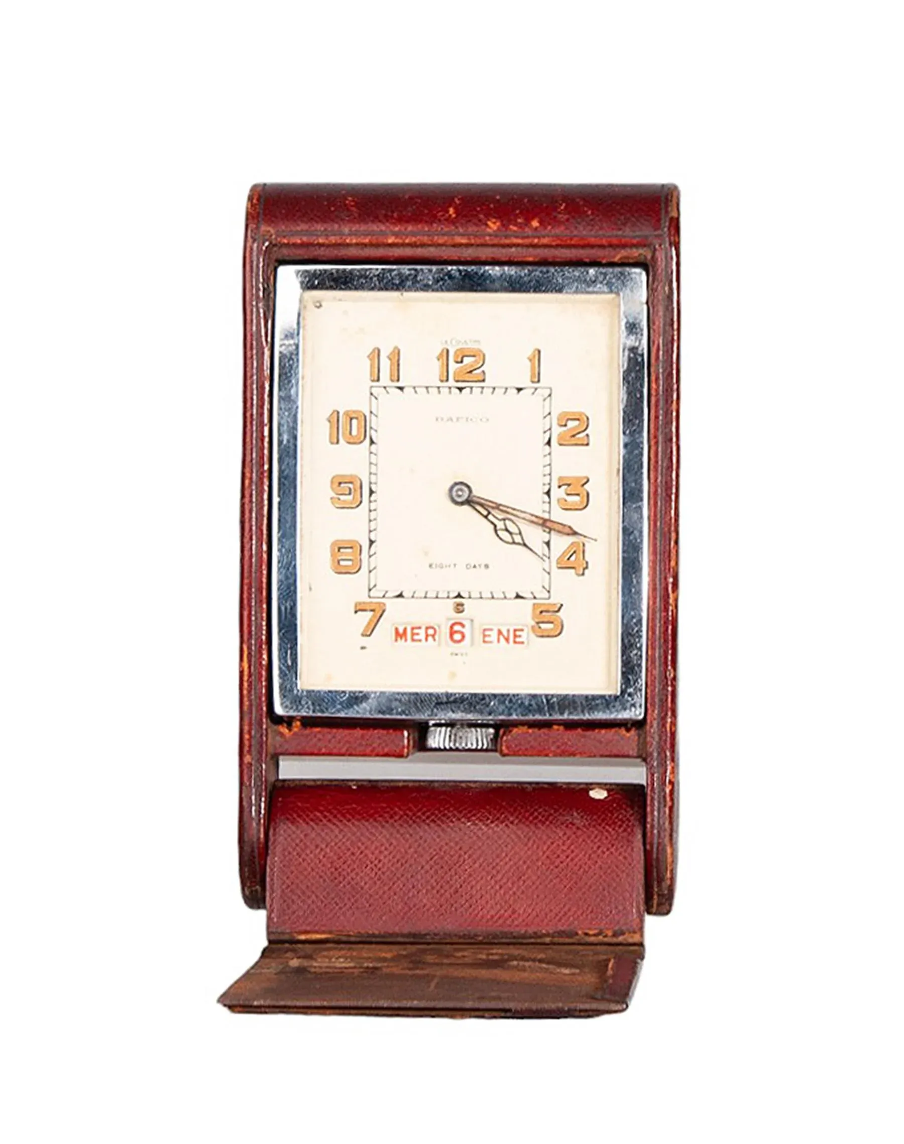 Mid-20th Century Foldable Leather Travel Alarm Clock by Swiss