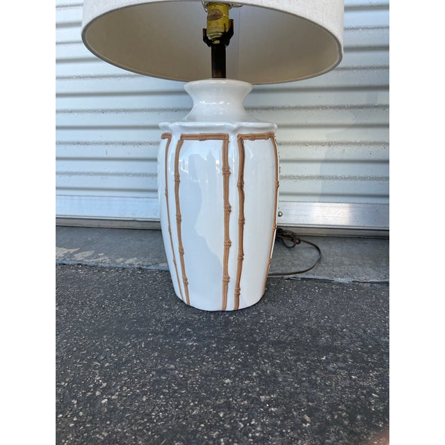 Vintage Ceramic Faux Bamboo Icing Lamps, a pair of mid-century modern table lamps has a tropical chic" or "Hollywood...