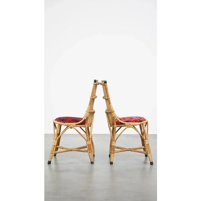 Set of Vintage Rattan Boho Chairs with Colorful Upholstered Seats, 1960s For Sale - Image 5 of 16