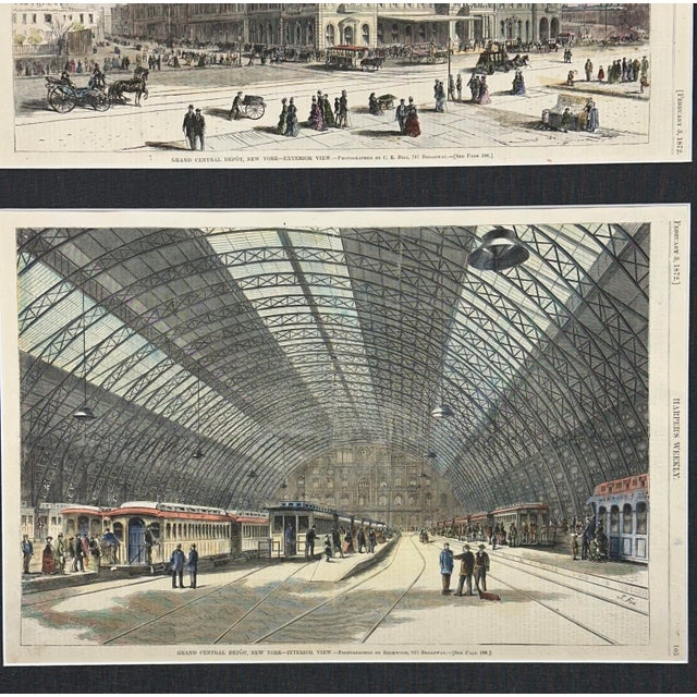 American Grand Central Station New York City Pair of Prints (Interior & Exterior Views), 1872 For Sale - Image 3 of 4