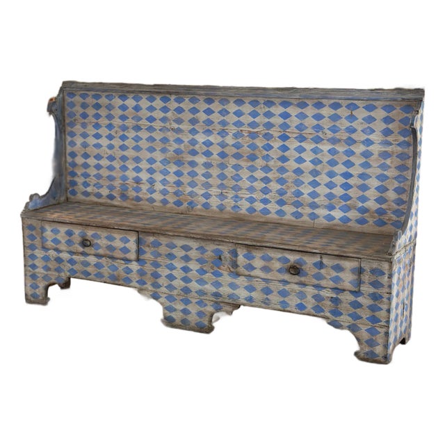 Italian Wooden Harlequin Painted Bench , C. 19th For Sale