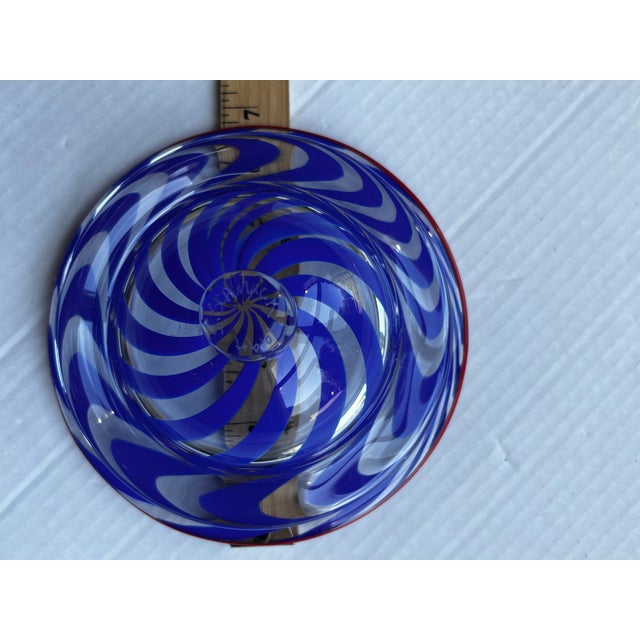 Vintage Johnathon Schmuck Signed Cobalt Blue Swirl Art Glass 94 Lid For Sale - Image 10 of 14