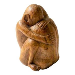 Vintage Folk Art Embracing Couple Carved Wood Sculpture