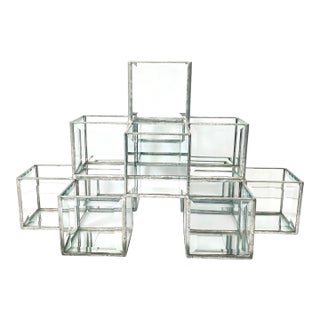 Beveled Leaded Glass Mirror 11 Cube 3 Tier Tealite Votive Candle Holder by the Working Glass, Berkeley, Ca For Sale