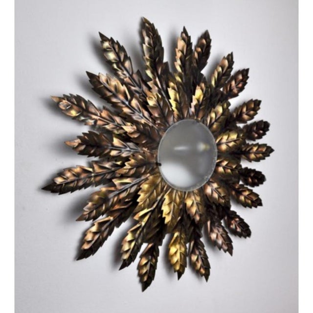 Italian Sun Floral Wall Lamp in Gilded Metal, 1970 For Sale - Image 4 of 7