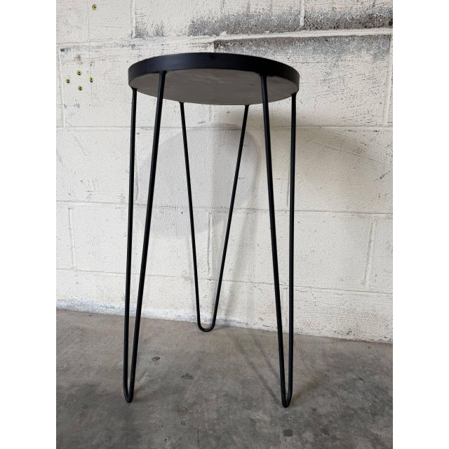Sculpture Materials Black Stone Mosaic Top Plant Pedestal With Metal Hairpin Legs Vintage 1970s For Sale - Image 7 of 10