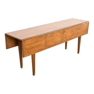 Baker Furniture Regency Burled Walnut Drop Leaf Console Dining Table, Circa 1960s For Sale