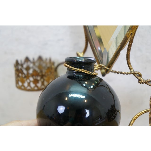 Antique French Napoleon III Gilt Brass Table Top Perfume Vanity Set & Mirror 10" For Sale - Image 13 of 18