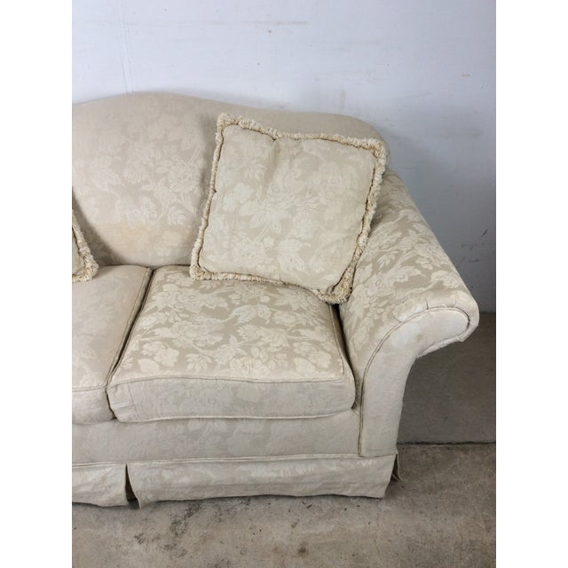 American Vintage White Floral Loveseat With Throw Pillows For Sale - Image 3 of 18