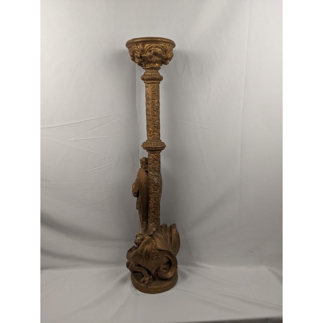 Monumental Gothic Revival Angel Pedestal Candleholder With Mythological Dragon Base For Sale - Image 16 of 16