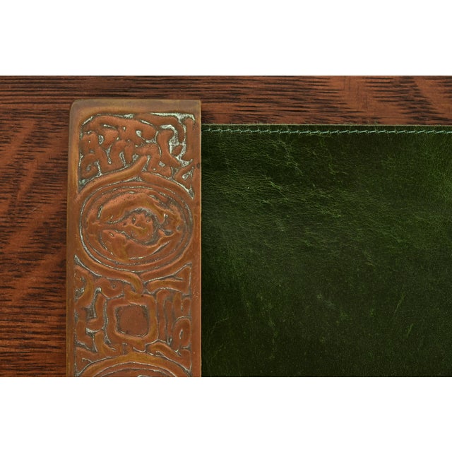Early 20th Century Tiffany Studios New York Zodiac Bronze Blotter Ends With Leather Desk Blotter For Sale - Image 5 of 13