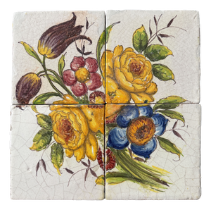 Tile Mosaic with Floral Motif from Cerámica Sevilla, 1950s, Set of 4