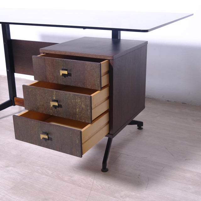 Wood Rosewood Desk with Side Drawers, Italy, 1960s For Sale - Image 7 of 18