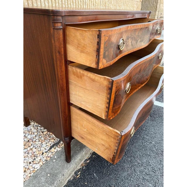 Antique George III Style Inlaid Flame Mahogany Chest of Three Graduated Drawersr by P.Nathan. sons.inc. New York. For Sale - Image 10 of 10