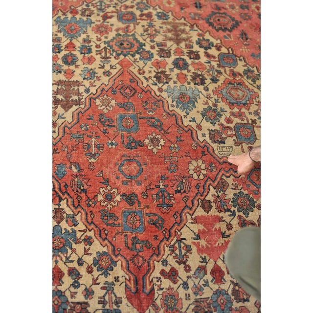 Antique Tribal Persian Nomadic Halvai Bidjar Pink & Beige Rug, DATED C. 1895, 7.9 x 11.7 For Sale - Image 9 of 11