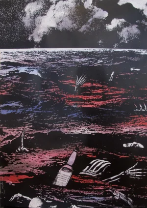 1989 Original Poster for Artis 89's Images Internationales Pour Les Droits De l'Homme Et Du Citoyen - Sea of Death