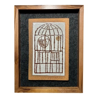 Rare! Mid Century Modern 1970s David D. Cunningham Ceramic Wall Tile Framed For Sale