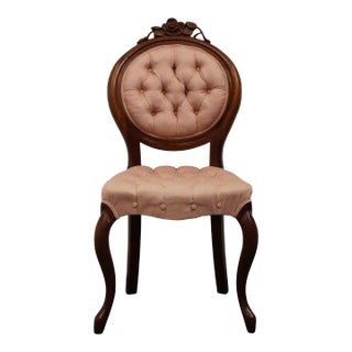 Vintage Antique English Provincial Victorian Style Tufted Upholstery Accent Chair For Sale