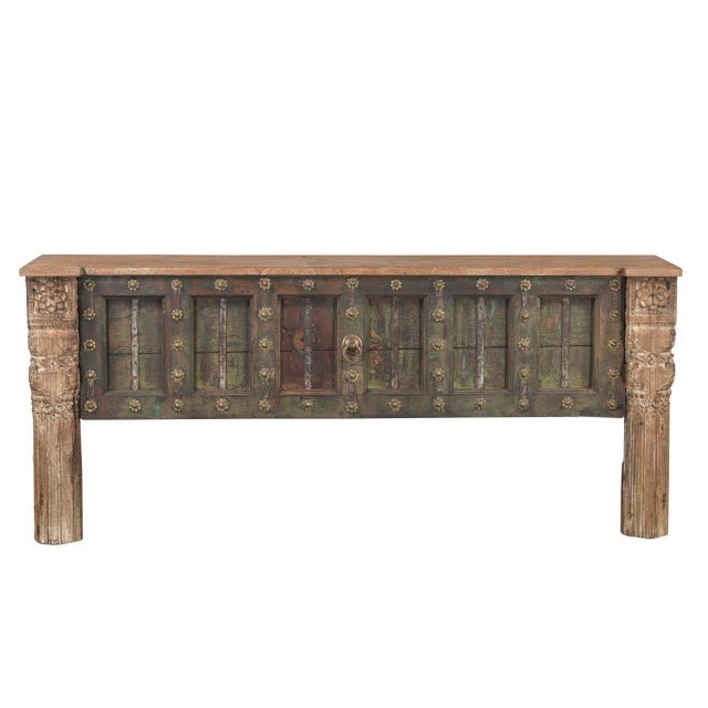 Indian Console Table Constructed From Antique Indian Carved Elements and Reclaimed Wood For Sale - Image 3 of 4