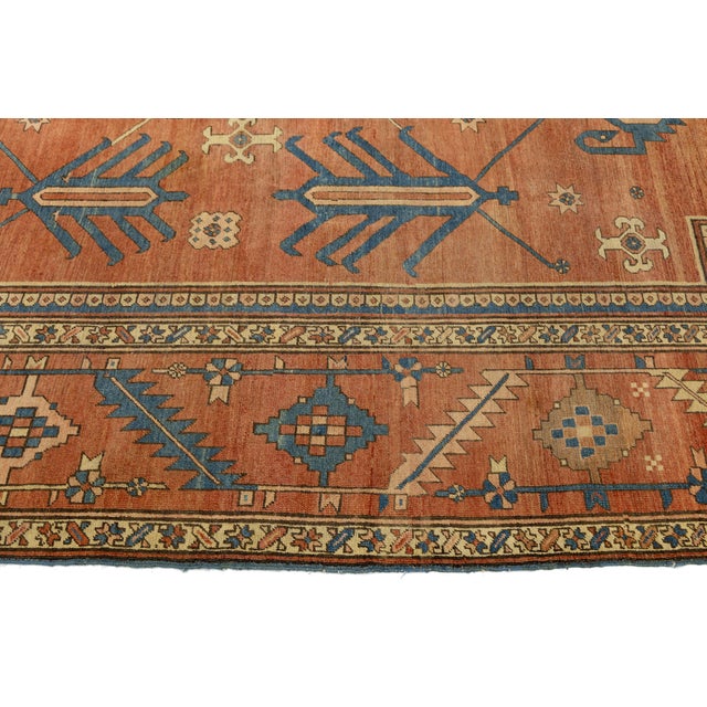 Late 19th Century 19th Century Antique Serapi Rug With Terracotta & Indigo Medallion For Sale - Image 5 of 12