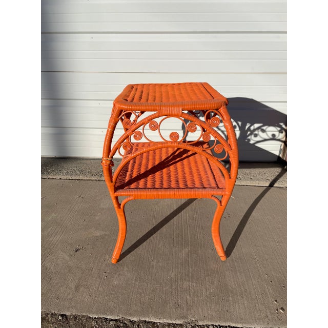 Wood Mid 20th Century Vintage Painted Wicker Rattan Table For Sale - Image 7 of 13